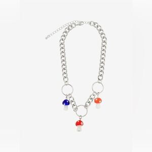 Hot Topic chunky retro Y2K Mushroom O-Ring Chain Choker 🍄 necklace with charms